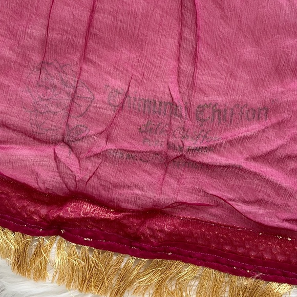 Vintage pink pure silk chiffon Indian scarf - Picture 4 of 7